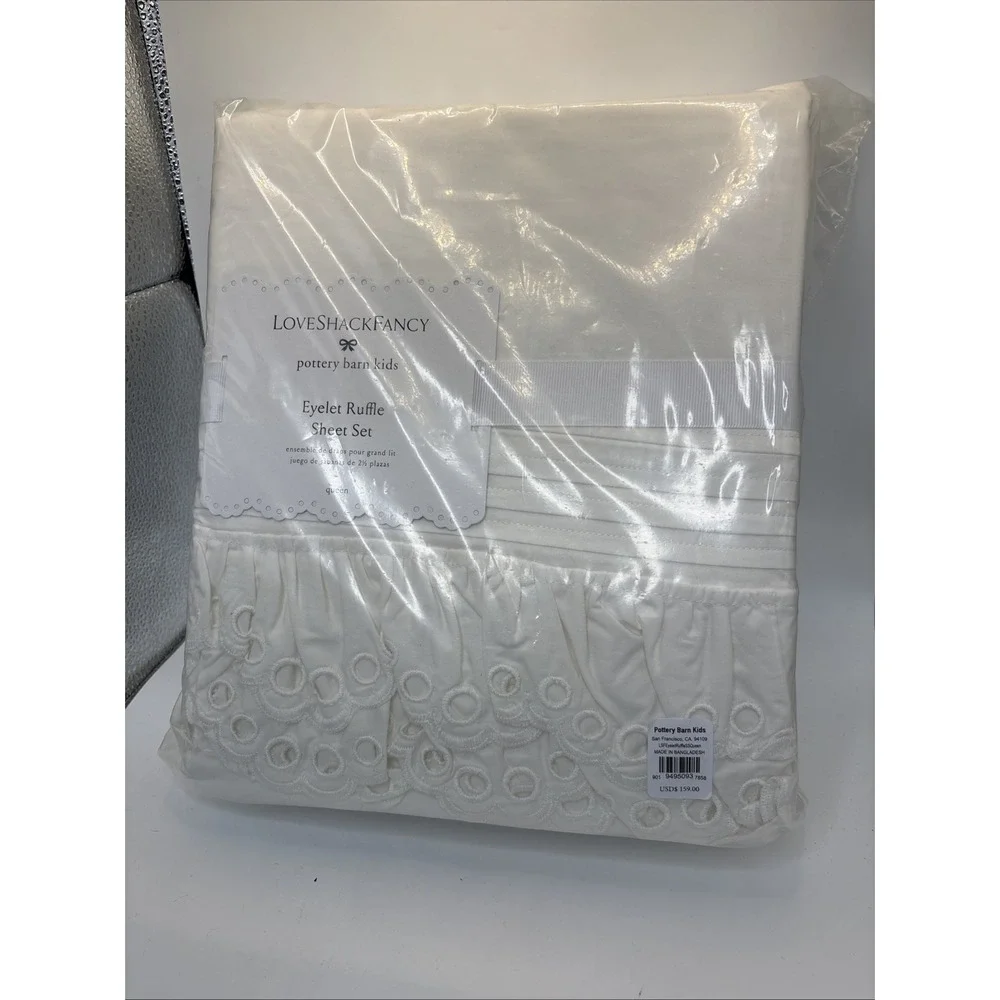 Pottery Barn Teen LoveShackFancy Eyelet Ruffle Sheet Set Full Queen Cotton NEW
